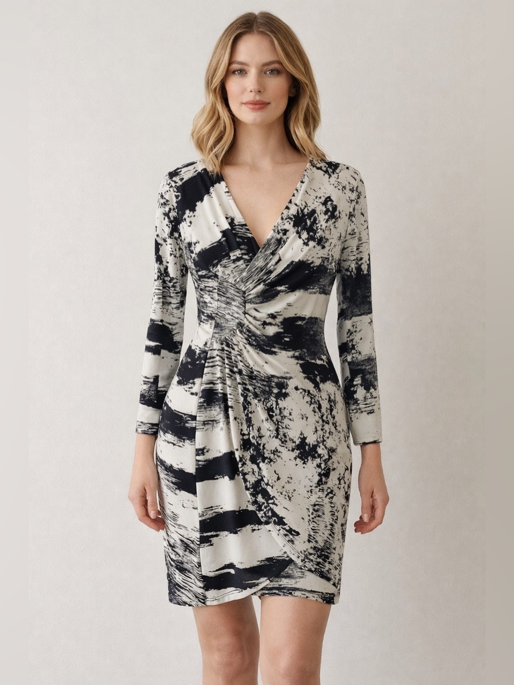 Point Zero navy blue and White Abstract Long Sleeve Dress